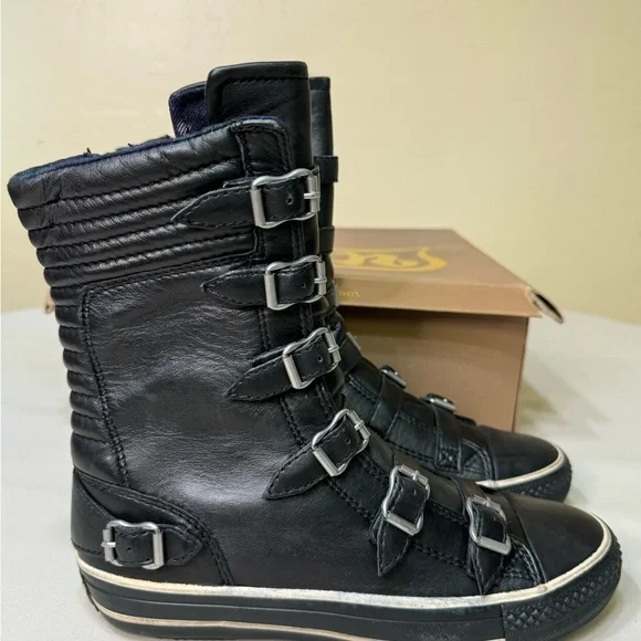 Ash Volcano Super High Top Buckle Sneaker in Black Leather in Size 6 NWT - Picture 3 of 16